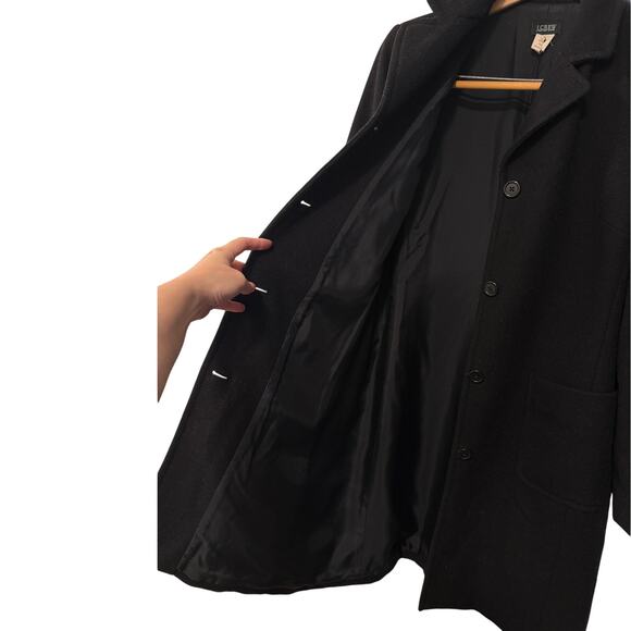 J Crew L 100% Wool Trench Coat $248 Patch Pockets Button Front Long Jacket Black - Picture 4 of 9